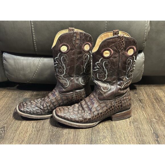 Trotamundo Crocodile Dark Brown Leather Square Toe Cowboy Western Work Boots SZ9 - Picture 1 of 9